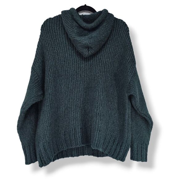 Zara Chunky Knit Hooded Sweater Dark Green Cozy Mohair Blend Oversized Size S - Picture 3 of 8